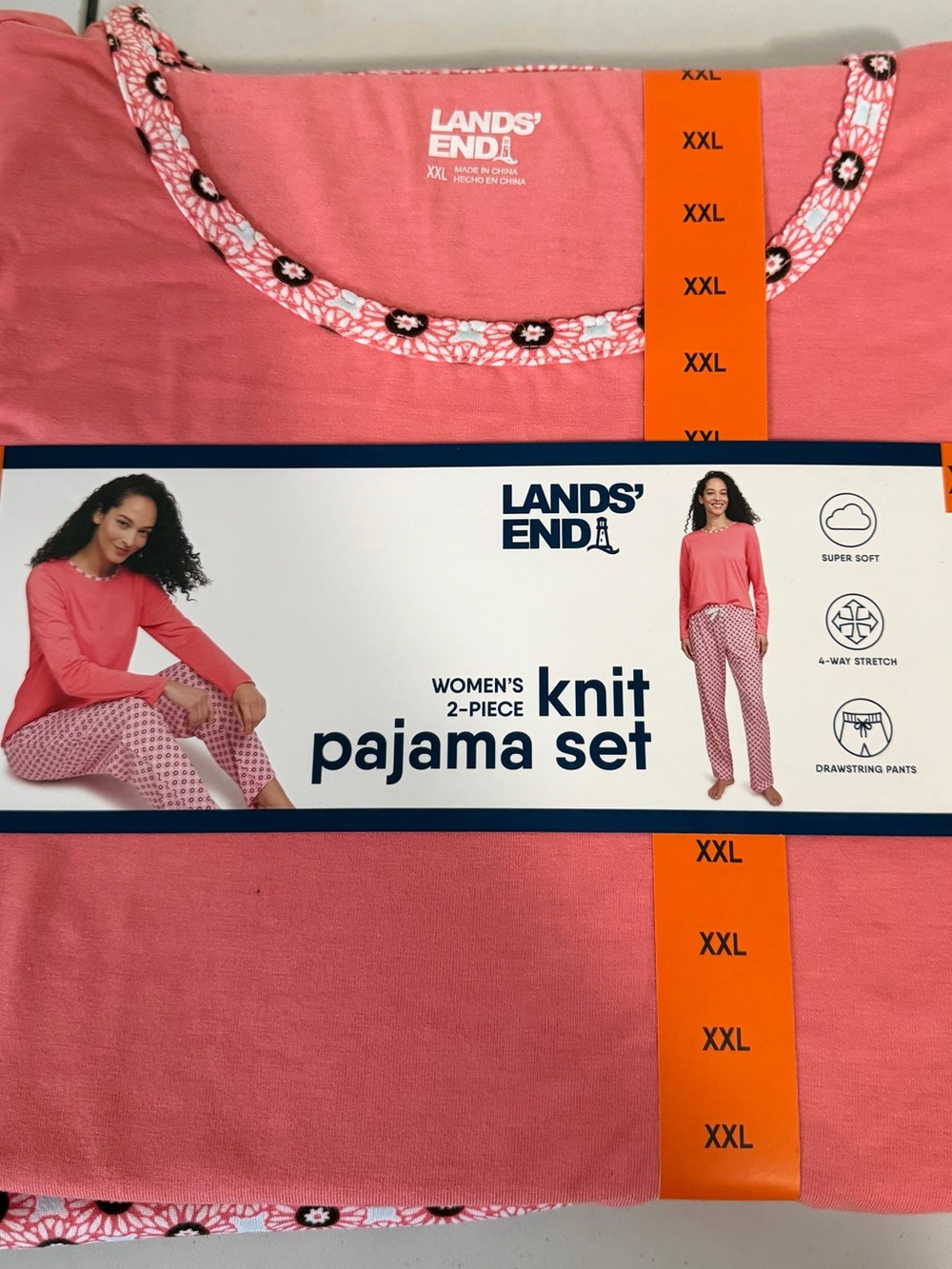 Lands' End Coral Pink Women's Knit Pajama Set